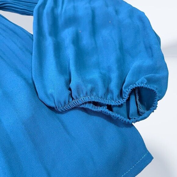 Joe Fresh Womens NWT Blue Lined Sheer Long Sleeve Fadeout Pleat Top Size XL - Picture 6 of 10